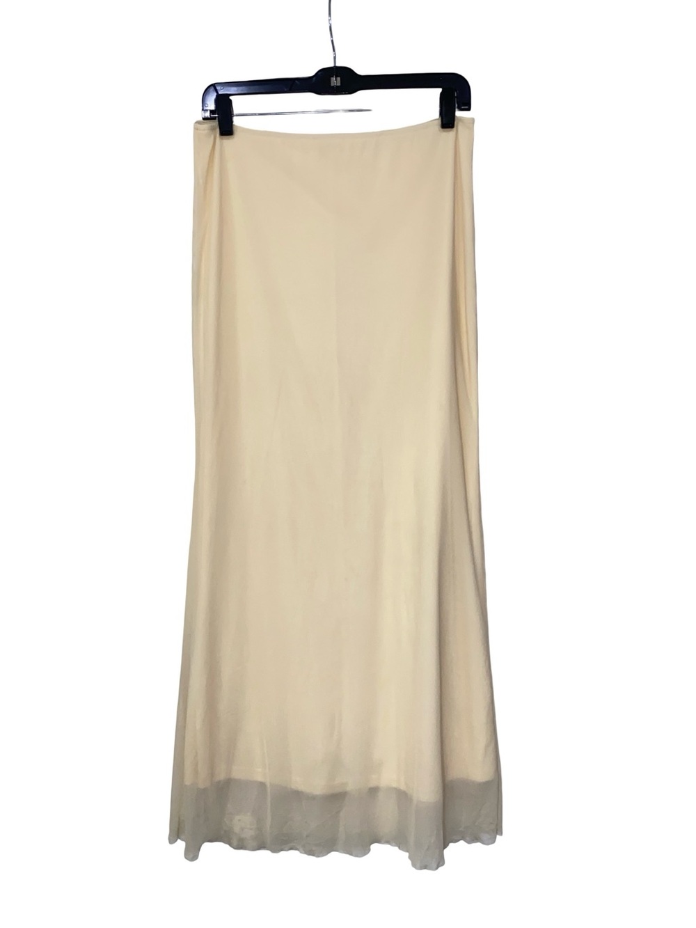 As is Salty Minimalist Cream Off-White High Waisted Maxi Skirt with Sheer panel